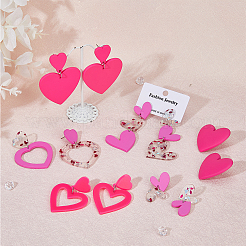 6 sets 6 style Acrylic Heart Asymmetrical Earrings&nbsp;EJEW-FI0001-66