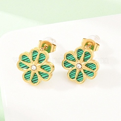 304 Stainless Steel with Resin Flower Link Chain Necklaces & Stud Earrings&nbsp;SJEW-Z005-02G-02