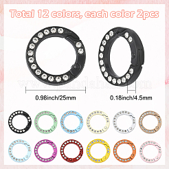 24Pcs 12 Colors Zinc Alloy Rhinestone Spring Gate Rings&nbsp;FIND-SC0019-50A