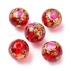 Flower Picture Printed Glass Round Beads&nbsp;GLAA-J087-10mm-A05
