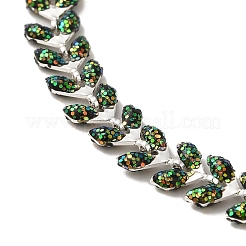Brass Enamel Link Cobs Chains Bracelets with Paillettes for Women&nbsp;BJEW-L685-07P