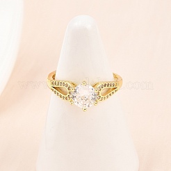 Brass Micro Pave Cubic Zirconia Adjustable Finger Rings for Women&nbsp;RJEW-Z113-37G