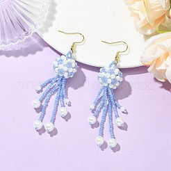 Glass Seed with Glass Pearl Tassel Dangle Earrings&nbsp;EJEW-MZ00727