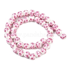 Handmade Flower Printed Porcelain Ceramic Beads Strands&nbsp;X-PORC-M005-8mm-03