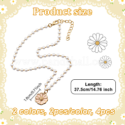 4Pcs 2 Colors Alloy Enamel Daisy Flower Pendant White Round Imitation Pearl Beaded Necklaces for Women&nbsp;NJEW-HY0001-29