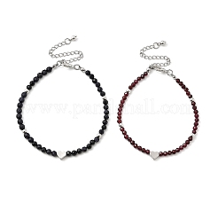 2Pcs Natural Garnet & Synthetic Blue Goldstone Round Beaded Bracelets for Men Women&nbsp;BJEW-JB12336
