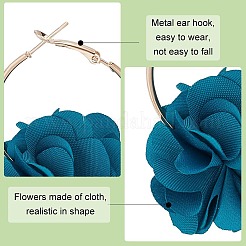 4 Pairs 4 Colors 3D Flower Cloth Hoop Earrings&nbsp;EJEW-AN0003-69