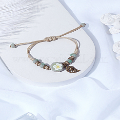 1Pc Adjustable Handmade Flat Round with Flower Porcelain Braided Bead Bracelets&nbsp;BJEW-LP0003-24