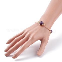 Natural Amethyst Round Beaded Bangle&nbsp;BJEW-JB07816-03