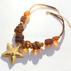 Ocean 304 Stainless Steel Starfish Pendant Resin Imitation Amber Beaded Necklaces for Women&nbsp;WG07ED7-01