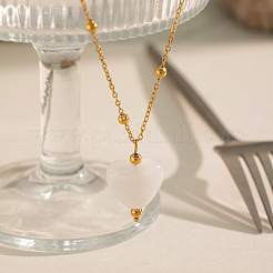 Summer White Resin Love Heart Pendant 304 Stainless Steel Satellite Chain Necklaces for Women&nbsp;PD0685-2