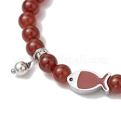 2Pcs Natural Carnelian & Natural White Jade Beaded Stretch Bracelets&nbsp;BJEW-JB11197
