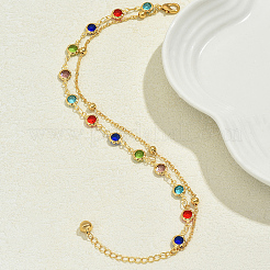 Fashionable Brass Cubic Zirconia Double Layer Women's Anklets in Real 18K Gold Plated Casual Style&nbsp;HU5590