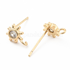 Sun Rack Plating Brass Micro Pave Cubic Zirconia Stud Earring Findings&nbsp;KK-D083-17G