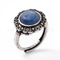 Flower Natural Kyanite Adjustable Rings&nbsp;RJEW-E067-08AS-02