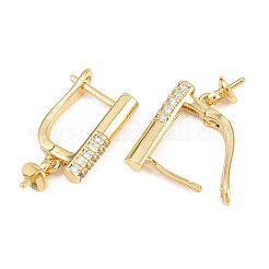 Brass Micro Pave Clear Cubic Zirconia Hoop Earring Findings&nbsp;KK-Z158-01G