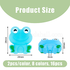 16Pcs 8 Colors Frog Luminous Food Grade Eco-Friendly Silicone Focal Beads&nbsp;SIL-DC0001-21