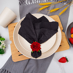 8Pcs 4 Colors Hemp Rope & Polyester Rose Flower Napkin Rings&nbsp;AJEW-MA0001-22