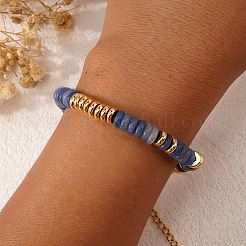 Disc Natural Blue Chalcedony & 304 Stainless Steel Beaded Bracelet for Women&nbsp;VZ6468