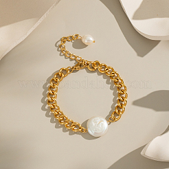 Elegant Flat Round Elegant Baroque Pearl Bead Link Bracelets&nbsp;LS-SX2805-2