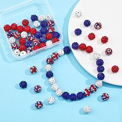 80Pcs 5 Style Independence Day Theme Polymer Clay Rhinestone Round Beads&nbsp;RB-FH0001-07
