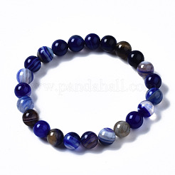Natural Striped Agate/Banded Agate Beaded Stretch Bracelets&nbsp;BJEW-Q692-03E