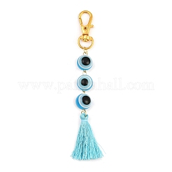 Resin Evil Eye Round Bead & Polyester Tassel Pendant Decorations&nbsp;HJEW-JM04164-01