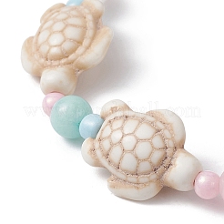 Dyed Natural Malaysia Jade & Synthetic Turquoise Turtle Beaded Stretch Bracelets&nbsp;BJEW-JB09949-01