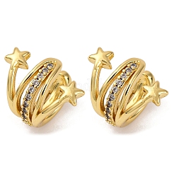 Brass Micro Pave Clear Cubic Zirconia Cuff Earrings&nbsp;LS-EJEW-D328-02G-01