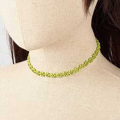Glass Seed Beaded Flower Necklace with Alloy Enamel Bee Charm&nbsp;NJEW-JN03817-02