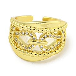 Rack Plating Brass Micro Pave Cubic Zirconia Chains Open Cuff Rings for Women&nbsp;RJEW-I104-08G