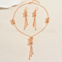 Vintage Brass Hollow Column Tassel Earrings & Necklaces Sets for Women&nbsp;BS9983