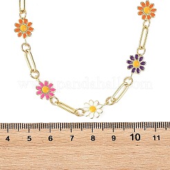 Brass Enamel Colorful Flower Link Chain Necklaces for Women&nbsp;NJEW-JN06367
