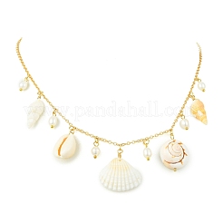 Ocean Natural Mixed Shell & Pearl Multiple Pendant Necklaces&nbsp;NJEW-TA00244