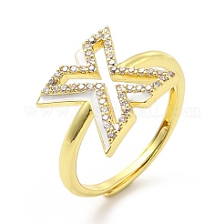 Mixed Color Enamel Initial Letter Adjustable Ring with Clear Cubic Zirconia&nbsp;RJEW-P045-01G-X