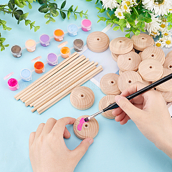 Unfinished Schima Wood Vehicle Wheels & Birch Wood Stick Sets&nbsp;DIY-WH0308-326B