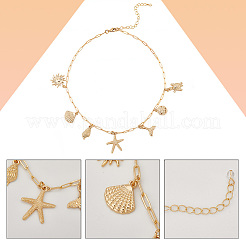 Summer Beach Theme Brass Paperclip chain Necklaces for Women&nbsp;NJEW-WH20004-11G