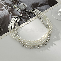 Imitation Pearl Beaded Aluminum & Iron Chain Multi-Strand Wrap Necklaces for Women&nbsp;WG8ABA9-03