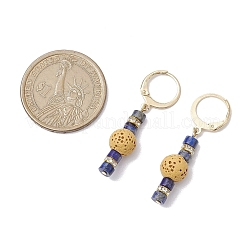 3 Pairs Natural Lava Rock & Natural Howlite & Natural Lapis Lazuli Beaded Hoop Earrings&nbsp;EJEW-JE06177