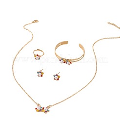 Flower Alloy Enamel Pendant Necklaces & Rings & Cuff Bangle & Stud Earrings Sets for Kids&nbsp;FS-WGD9166-01