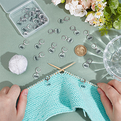 30Pcs Transparent Acrylic Flat Round with Number Pendant Locking Stitch Markers&nbsp;HJEW-BC00089