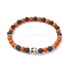 4Pcs 4 Style Dyed Natural & Synthetic Mixed Gemstone Skull Beaded Stretch Bracelets Set&nbsp;BJEW-JB09324