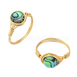 Copper Wired Natural Abalone Shell/Paua Shell Finger Rings for Women&nbsp;RJEW-JR01055
