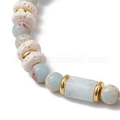 Natural Lava Rock & Synthetic Aqua Terra Jasper & Natural Aquamarine Beads Strethch Bracelets&nbsp;BJEW-JB11666-01