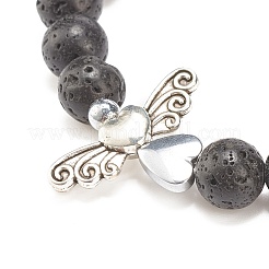 2Pcs 2 Style Natural Lava Rock & Synthetic Hematite Stretch Bracelets Set with Alloy Wings&nbsp;BJEW-JB08021