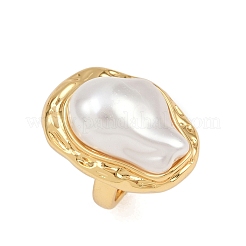 Brass ABS Plastic Pearl Cuff Rings for Women&nbsp;RJEW-L132-02G