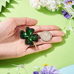 1Pc Clover Alloy Rhinestone Lapel Pins for Backpack Clothes&nbsp;JEWB-TADJ0001-07