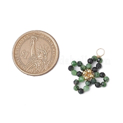 5Pcs 5 Styles Natural Green Aventurine & Moss Agate & TaiWan Jade & Ruby in Zoisite & Synthetic Green Goldstone Faceted Round Beaded Pendants&nbsp;PALLOY-JF03130