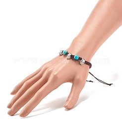 3Pcs Natural Tiger Eye & Lava Rock & Synthetic Turquoise Braided Bead Bracelets Set with Alloy Skull&nbsp;BJEW-JB08114-02