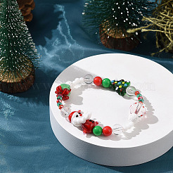 Lampwork & Natural Quartz Crystal & Acrylic Stretch Bracelet&nbsp;X1-BJEW-TA00256